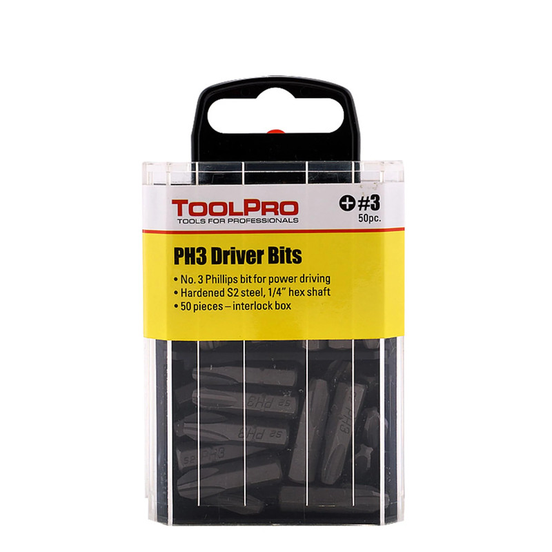 ToolPro Driver Bit with Interlocking Box - 50 Piece - Recess or Bit Size:Phillips #3
